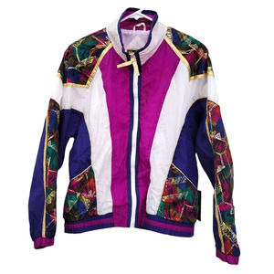 East West Vintage Bomber Nylon Windbreaker Full Zip Pink/Multi/Gold Women Sz M